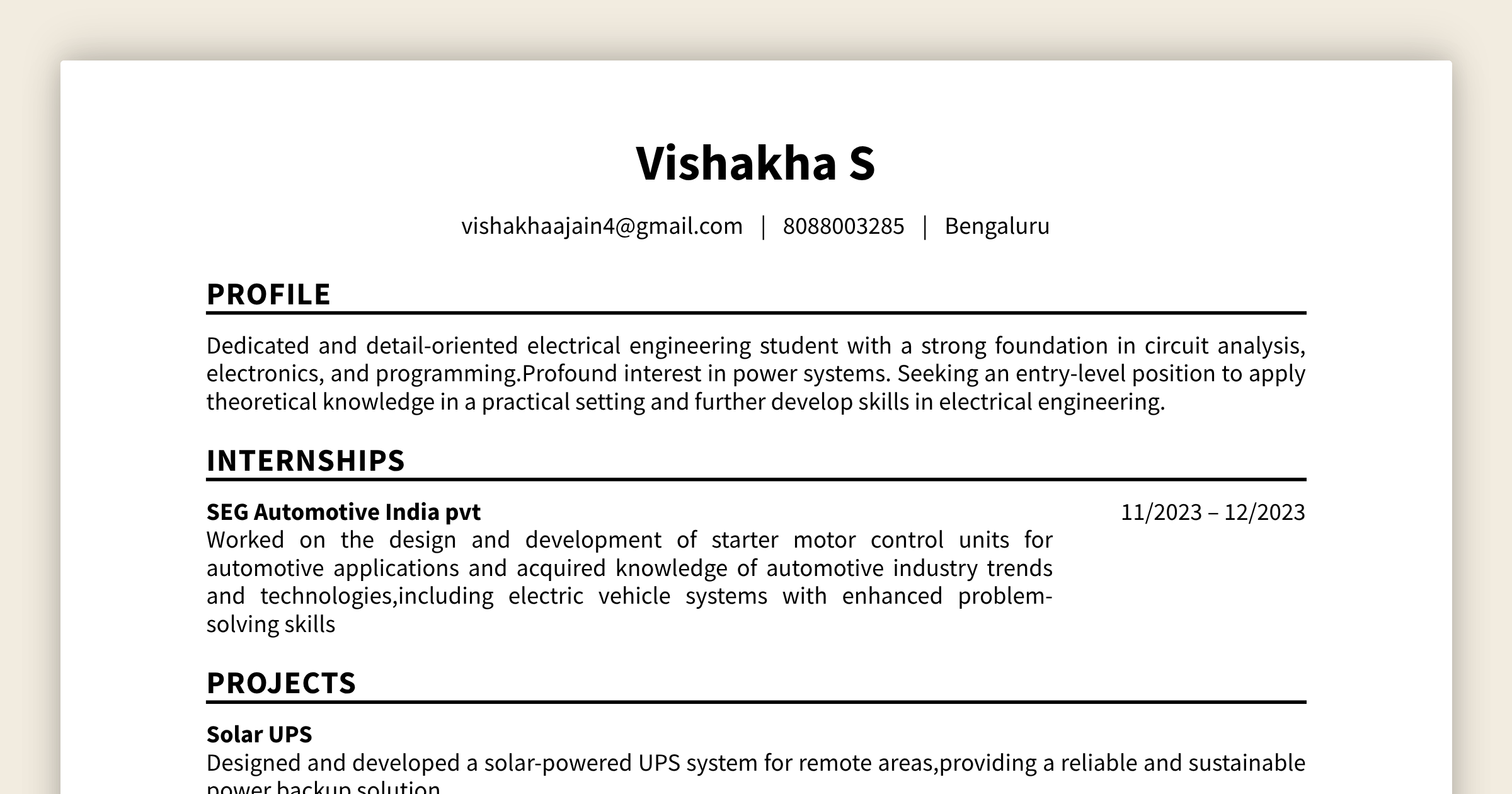 Vishakha s online resume