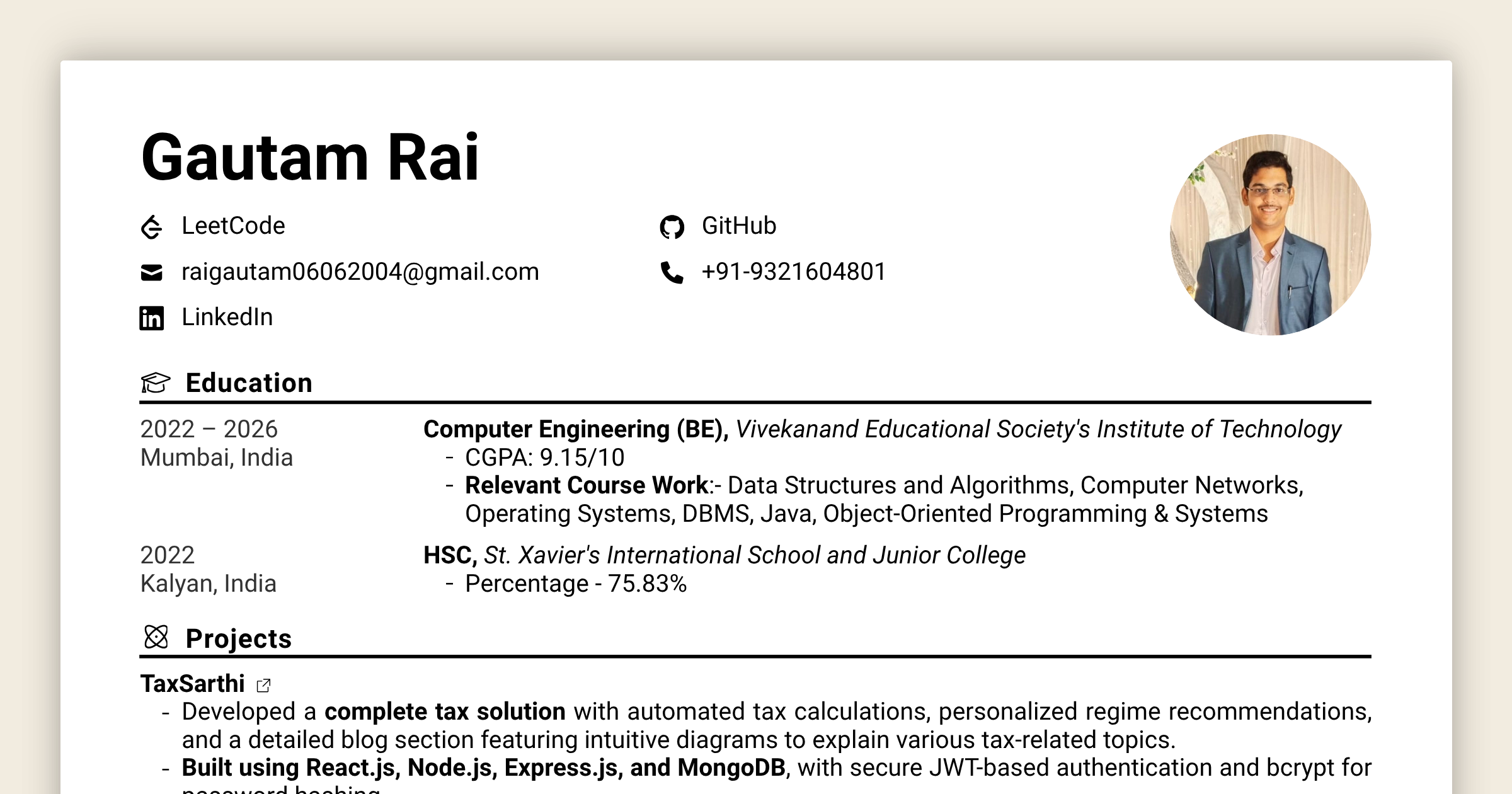 Gautam Rai – Online Resume